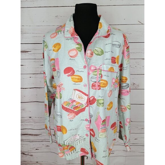 Nick & Nora "Macaroons" Flannel PJ Top Size XL Button Up‎ - Picture 5 of 7